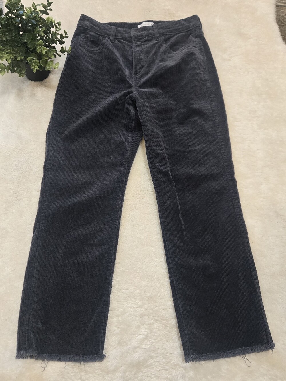 LOFT Blue Corduroy Straight Leg Raw Hem Cropped Pants, Size 4 / 27"